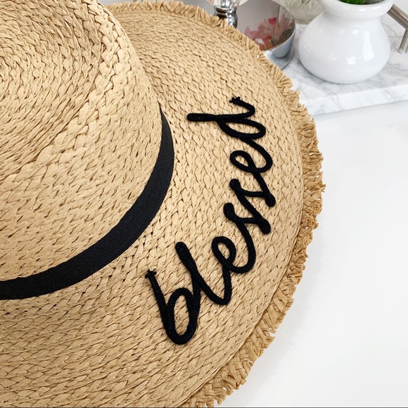 ‘Blessed’ Straw Hat w/ Ribbon Accent - Picture 2 of 8